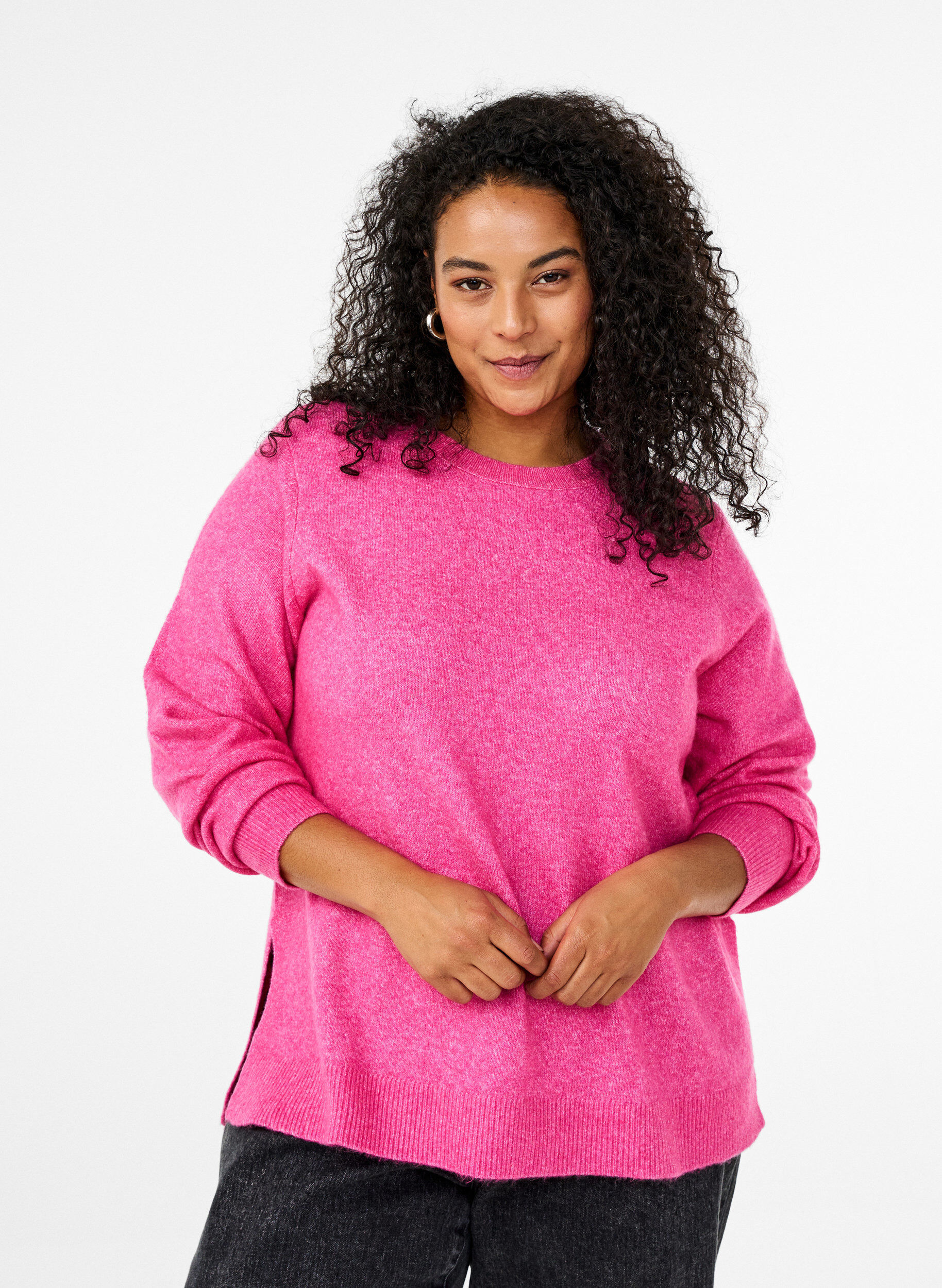 Zizzi Top en maille avec de la laine et des fentes, Raspberry Rose Mel., Model image number 0