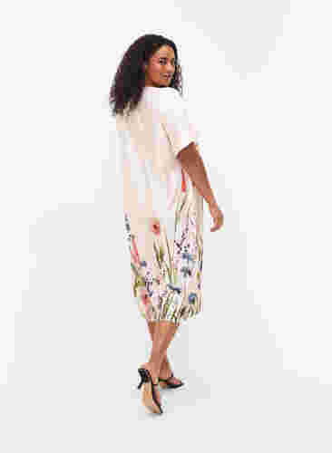 	 Taille jurk met bloemenprint en korte mouwen, White Sand, Model image number 1