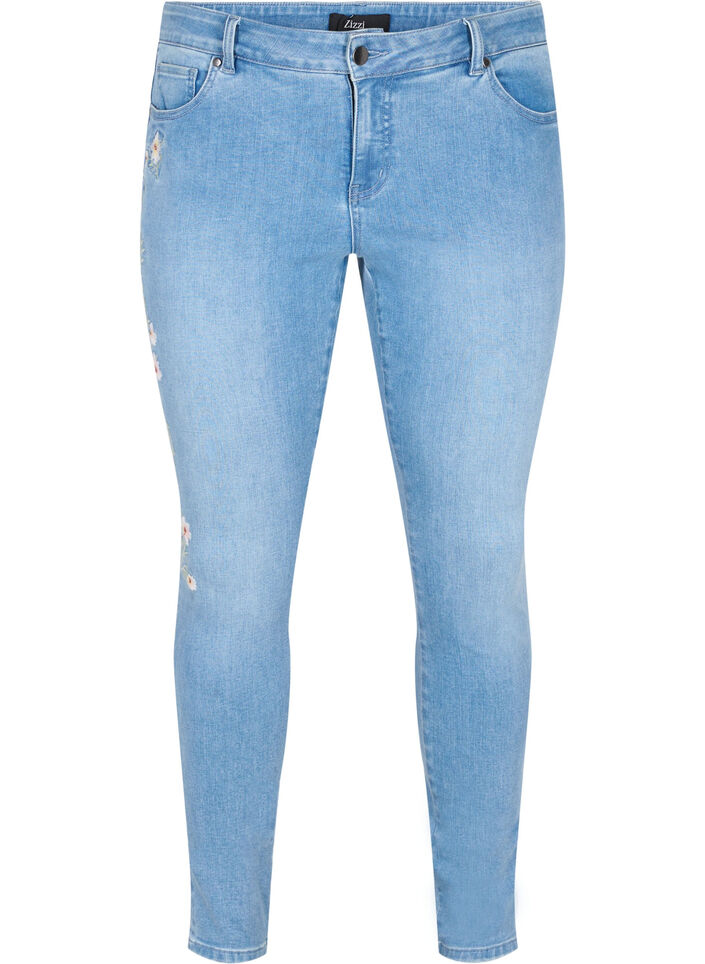 Extra slim Sanna-jeans met borduursel, Light blue, Packshot image number 0