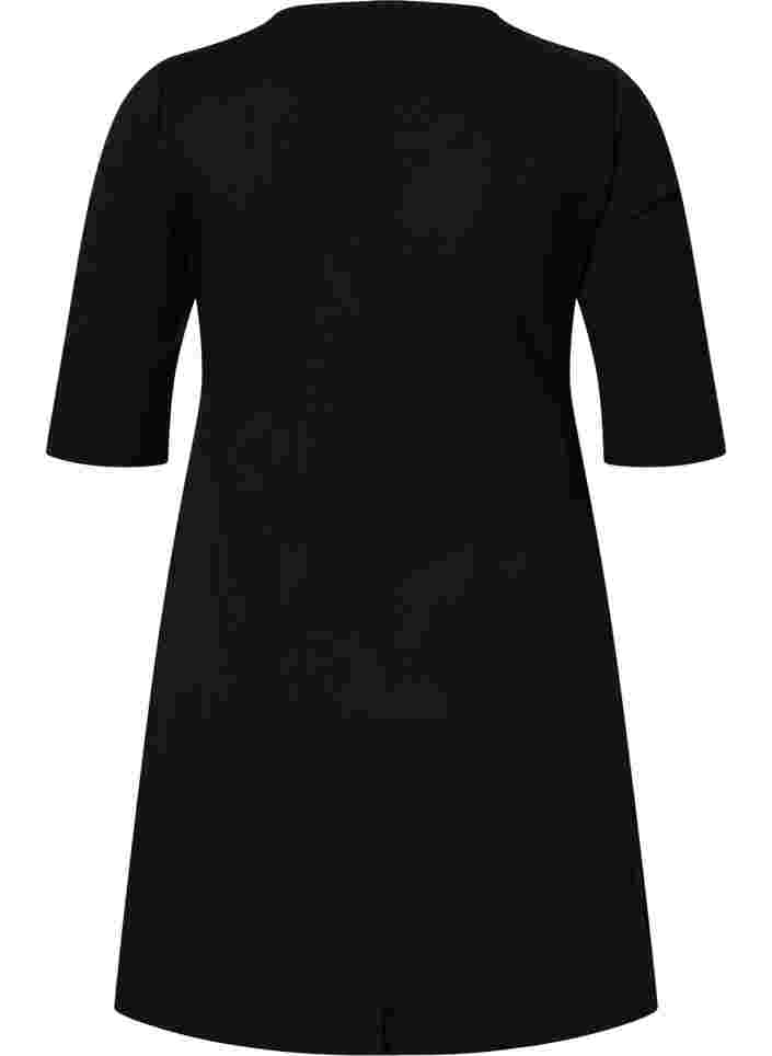 Robe unie à manches 3/4 et fendue, Black, Packshot image number 1