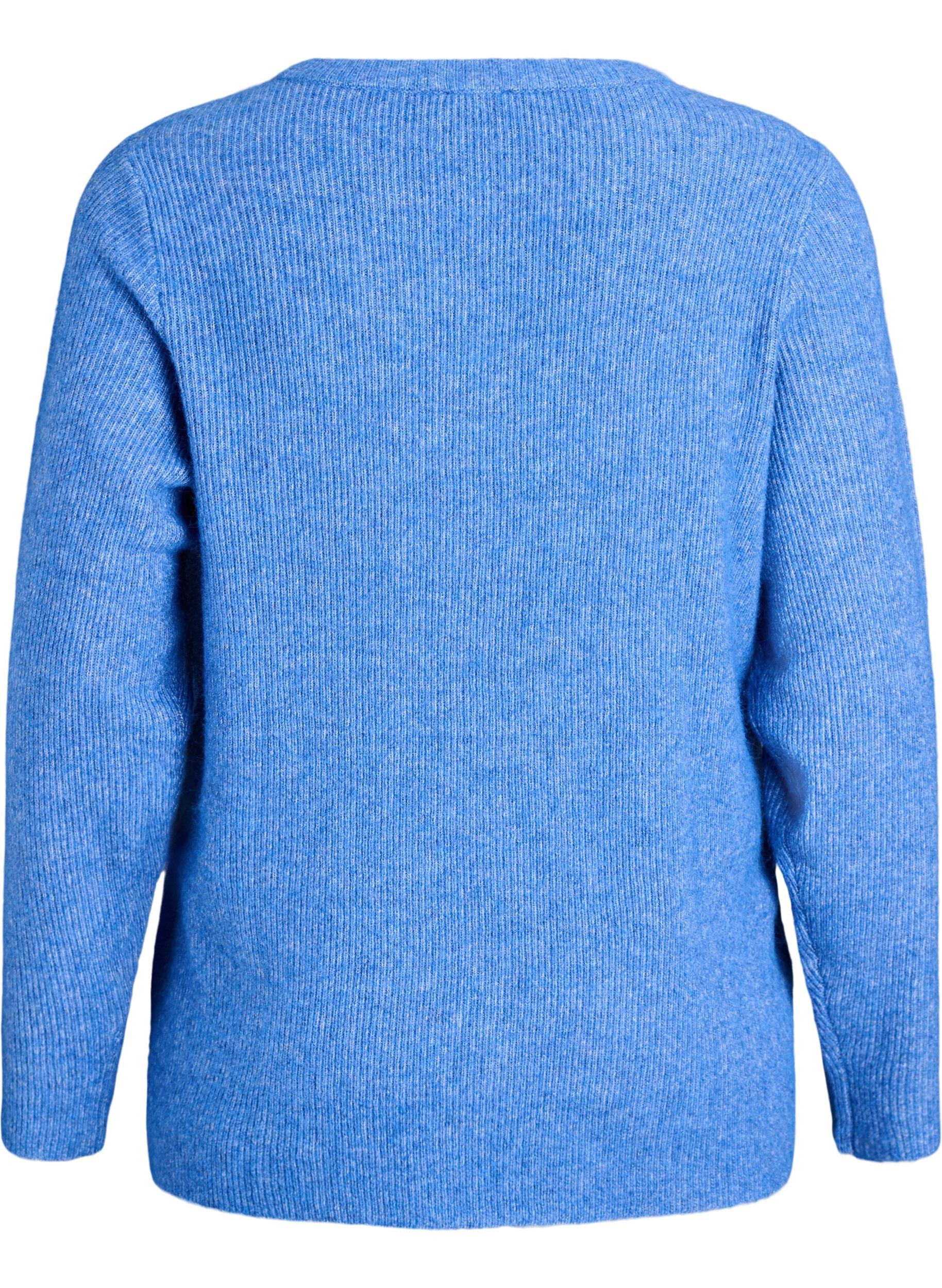 ZizziBlouse en maille chin&eacute;e &agrave; col rond, Bleu, Packshot image number 1