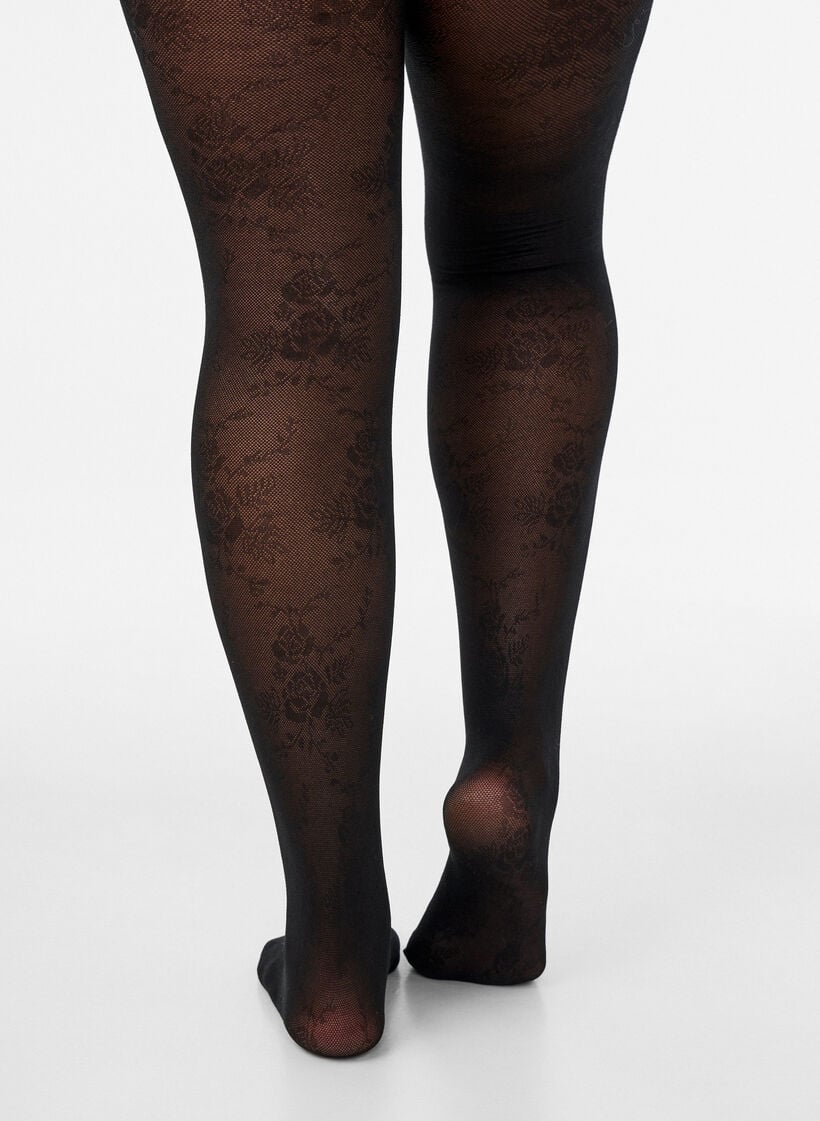 Panties met bloemenpatroon 30 denier, Zwart, Model image number 3