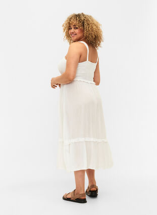 Viscose midi-jurk met smok, Bright White, Model image number 1