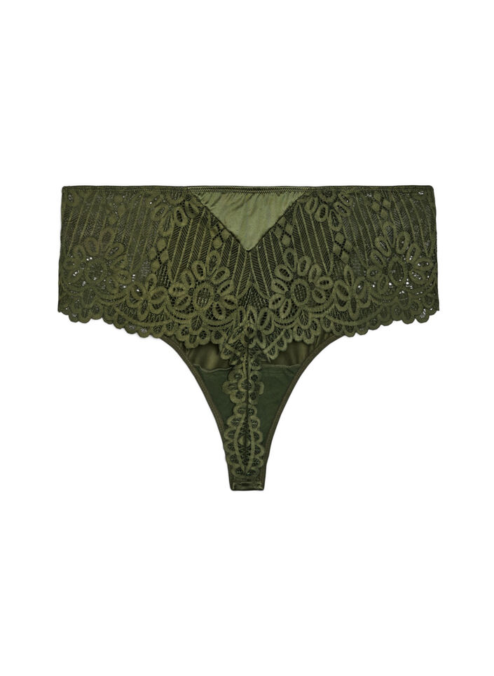 String hipster en dentelle et microfibre, Vert Kaki, Packshot image number 1