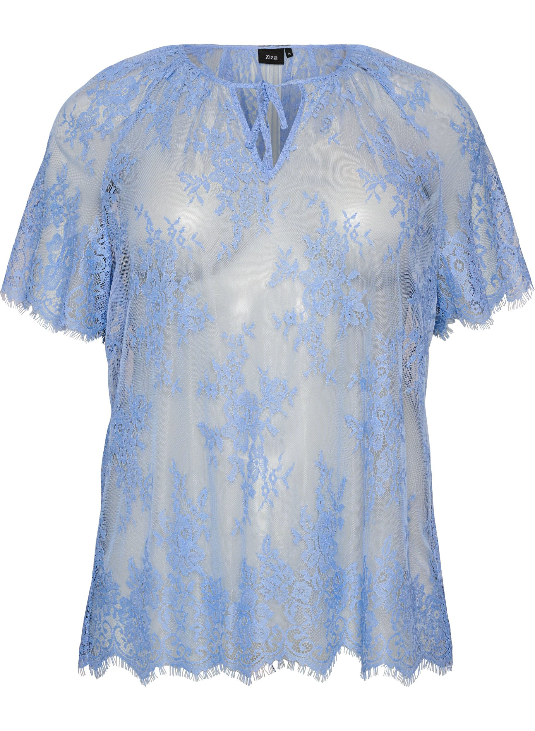 ZizziKorte mouwen kanten blouse met striksluiting, Paars, Packshot image number 0