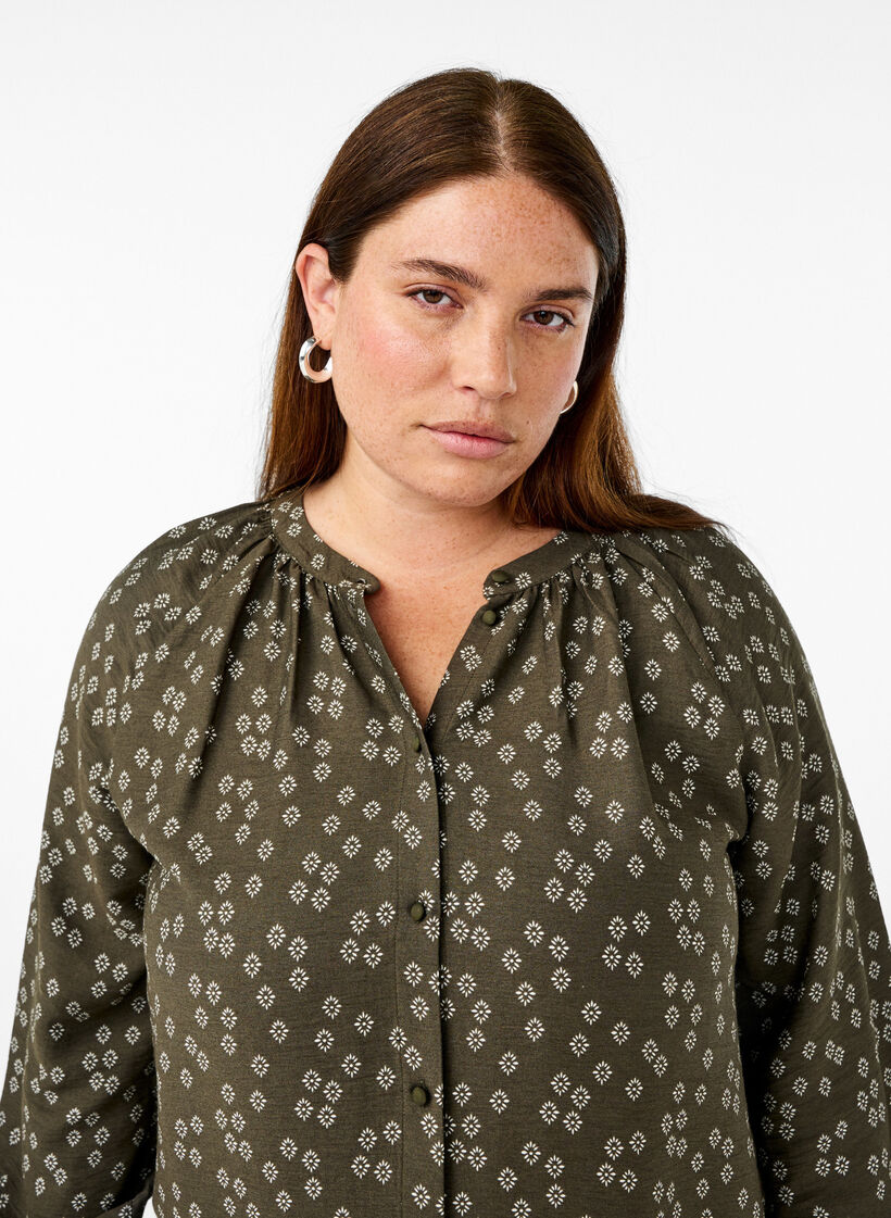 Tunique à manches longues avec imprimé floral, Vert foncé, Image image number 0