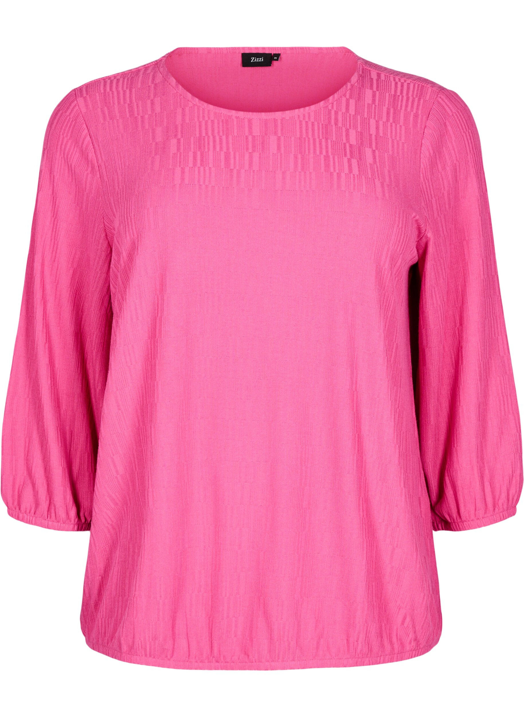 ZizziBlouse met textuur en 3/4 mouwen, Roze, Packshot image number 0