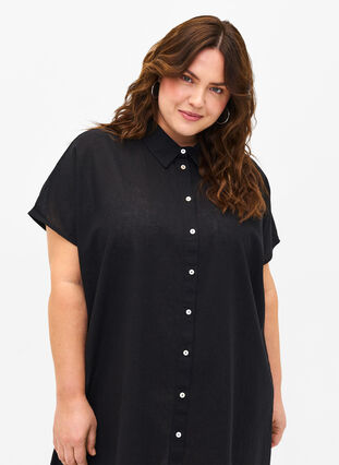 Lang shirt van katoenmix met linnen, Black, Model image number 2