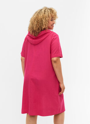 Robe à capuche en coton mélangé et lin, Beetroot Purple, Model image number 1