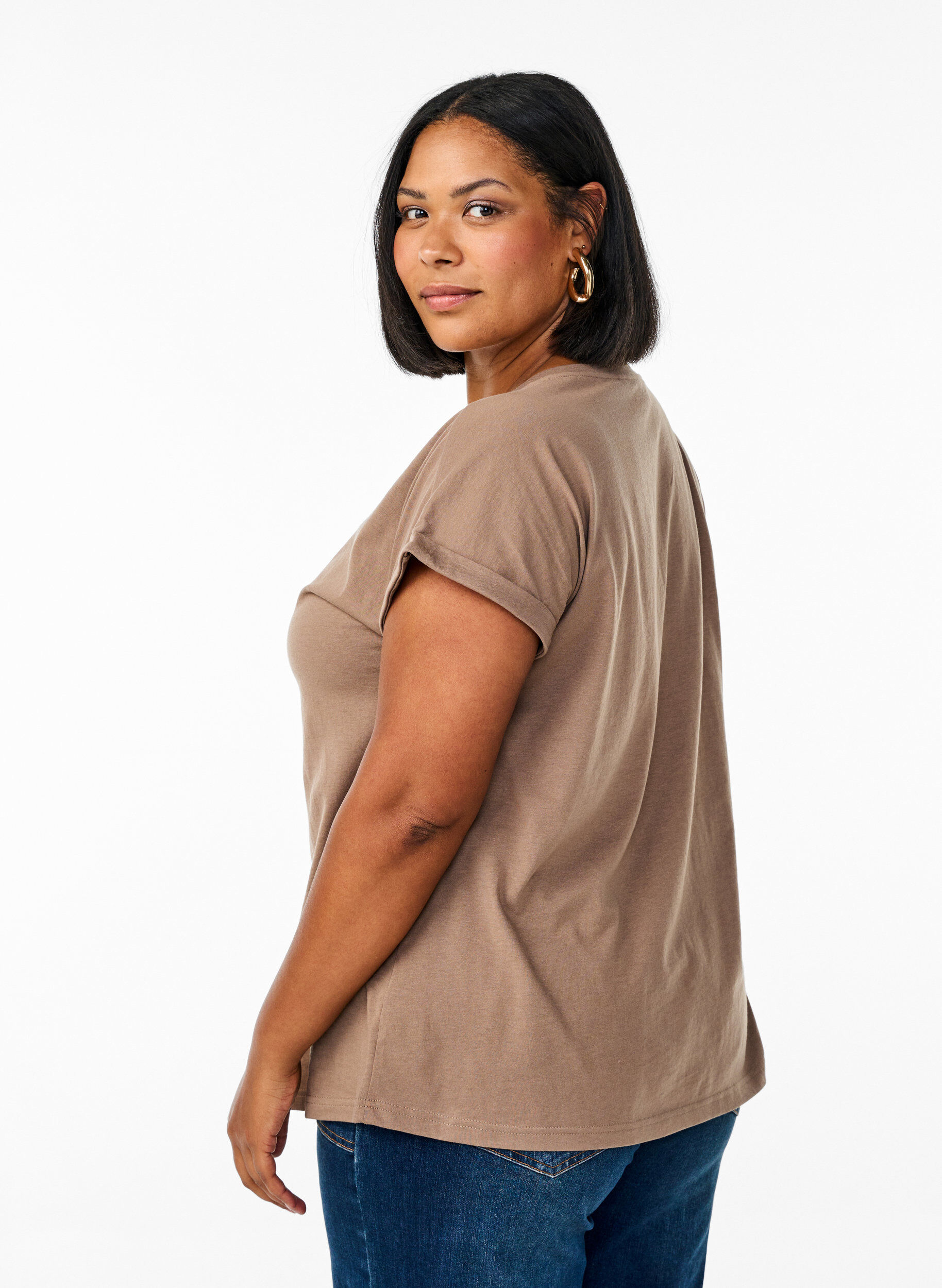ZizziT-shirt met korte mouwen van katoenmix, Bruin, Model image number 2