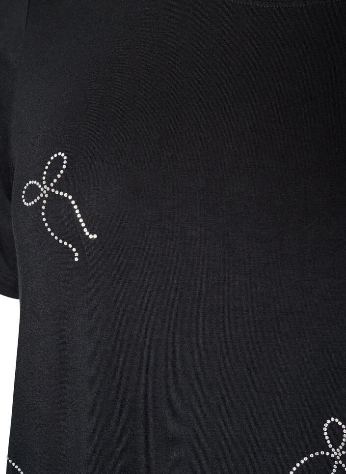 T-shirt en viscose avec strass, Noir, Packshot image number 2