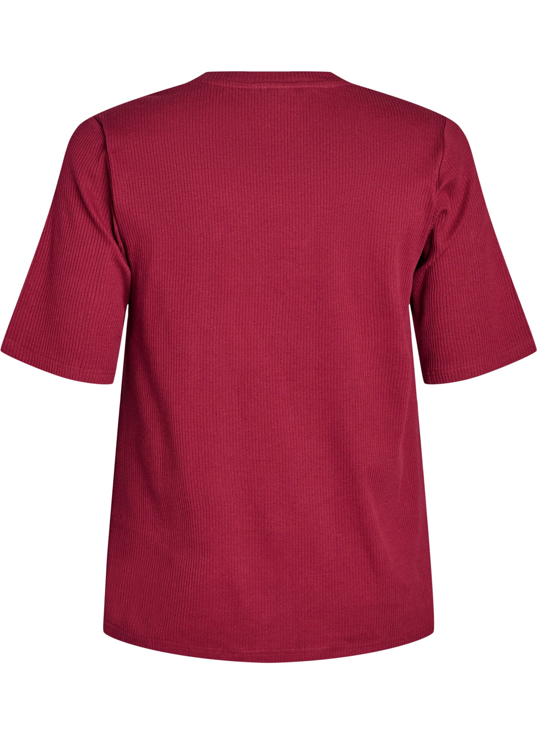 ZizziGeribde jersey blouse met korte mouwen, Donker Bordeaux, Packshot image number 1