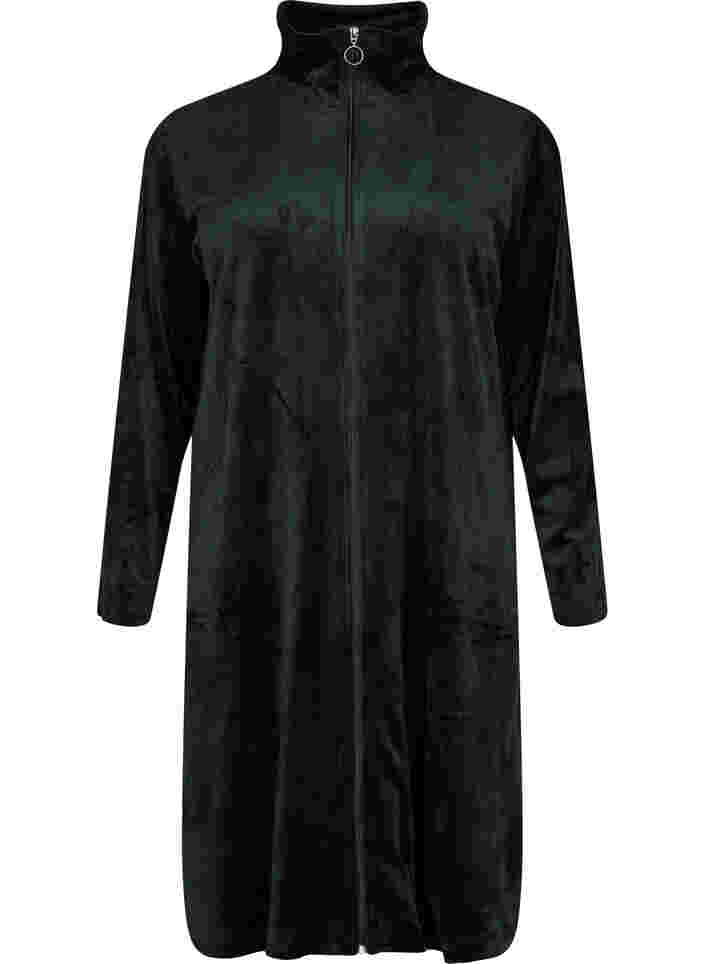 Robe en velours avec fermeture éclair et poches, Black, Packshot image number 0