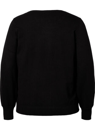 Effen gekleurde gebreide trui met ribdetails, Black, Packshot image number 1