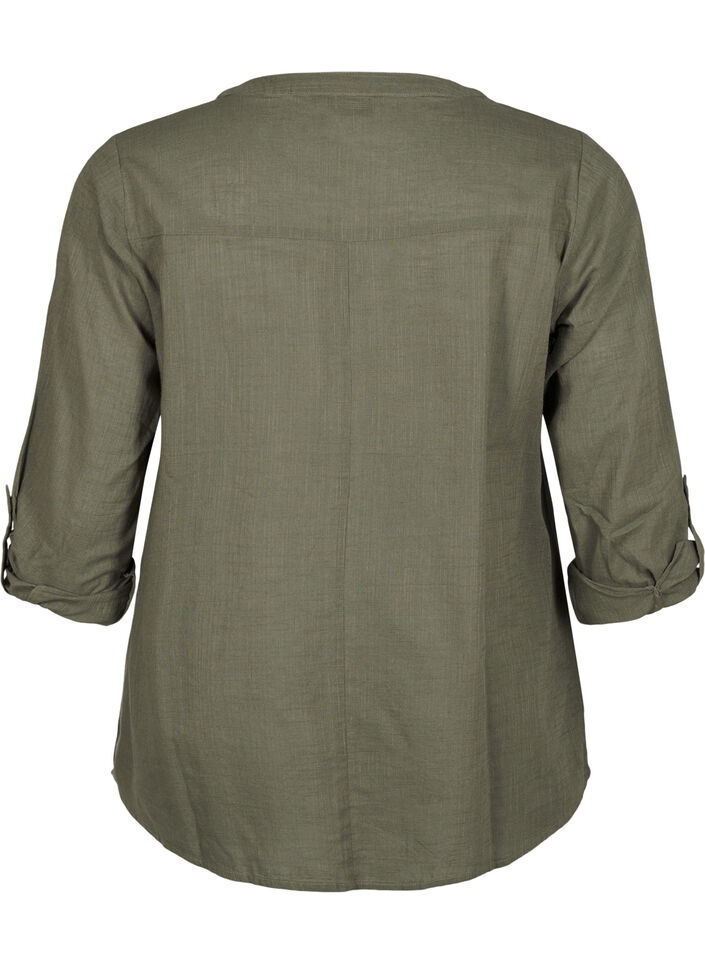 Chemisier en coton avec un col en V, Vert, Packshot image number 1