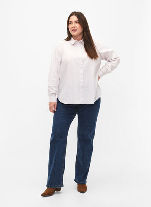 Katoenen overhemd met lange mouwen, White Taupe Stripe, Model image number 2