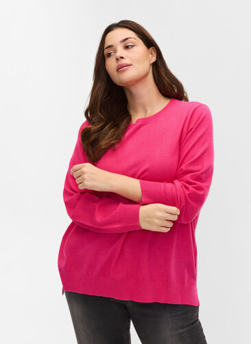 Pull en tricot avec fente, Fuchsia Purple, Model image number 0