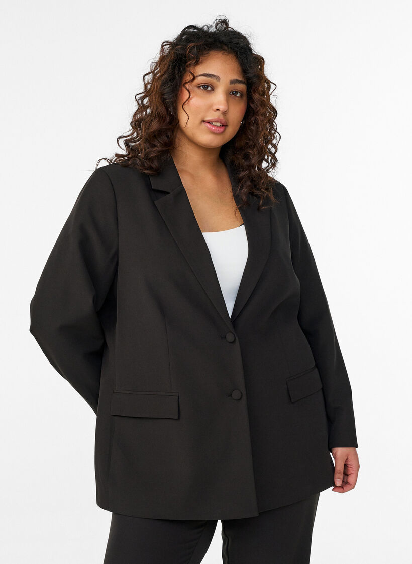 Blazer classique avec fermeture boutonn&eacute;e, Noir, Model image number 0