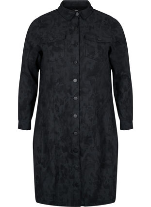 Robe imprimée avec col et boutons, Black, Packshot image number 0