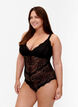 Bodystocking van kant met V-hals, Black, Model image number 2