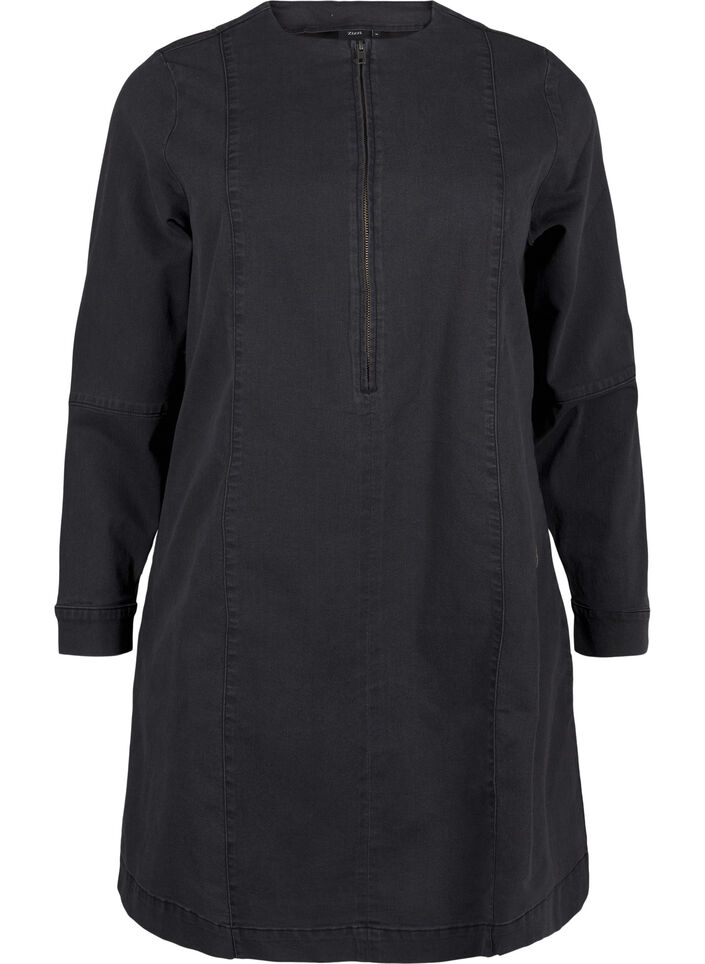 A-lijn spijkerjurk met rits, Grey Washed, Packshot image number 0