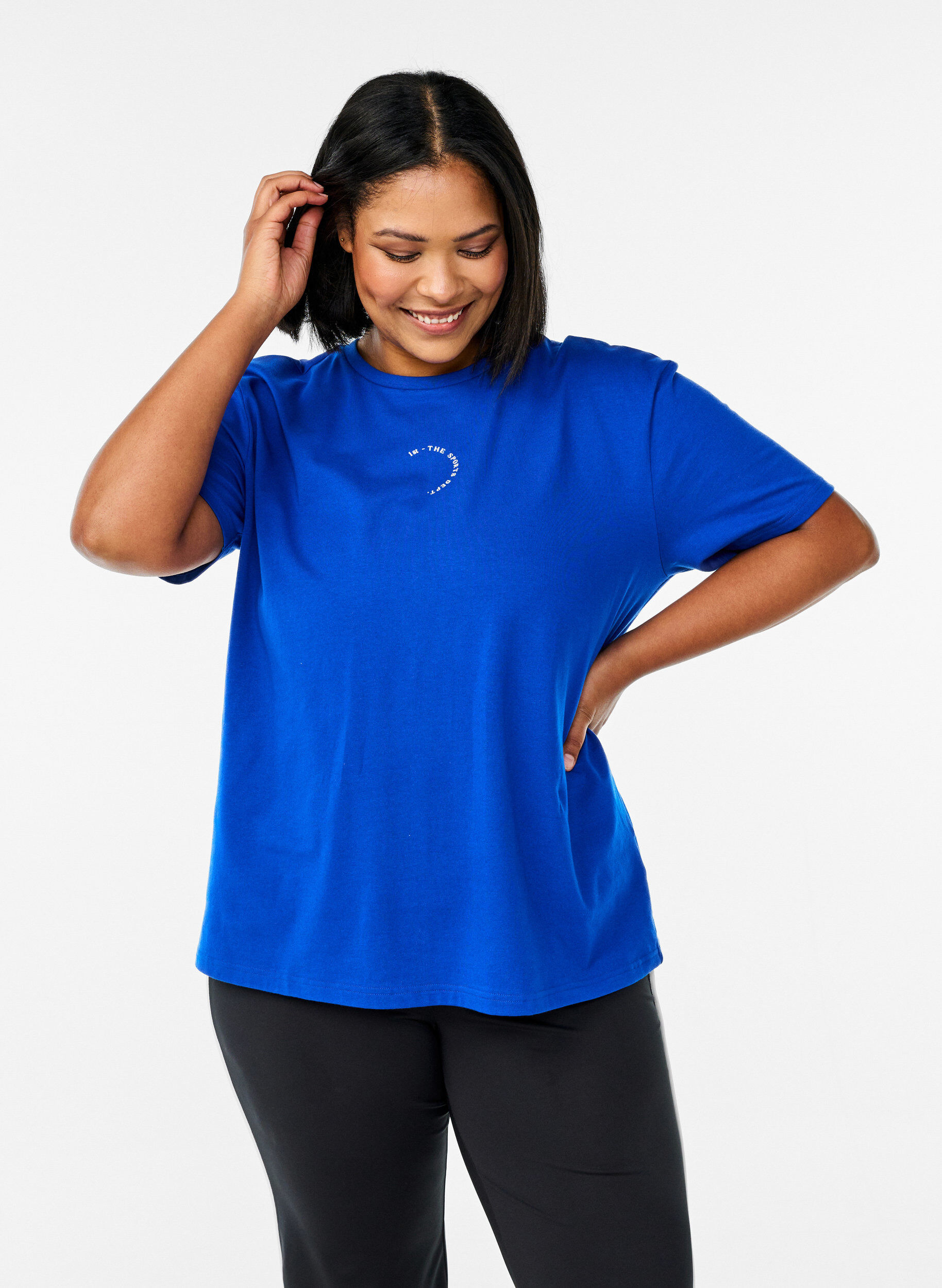 Zizzi T-shirt sportif en coton bio, Bleu, Model image number 0