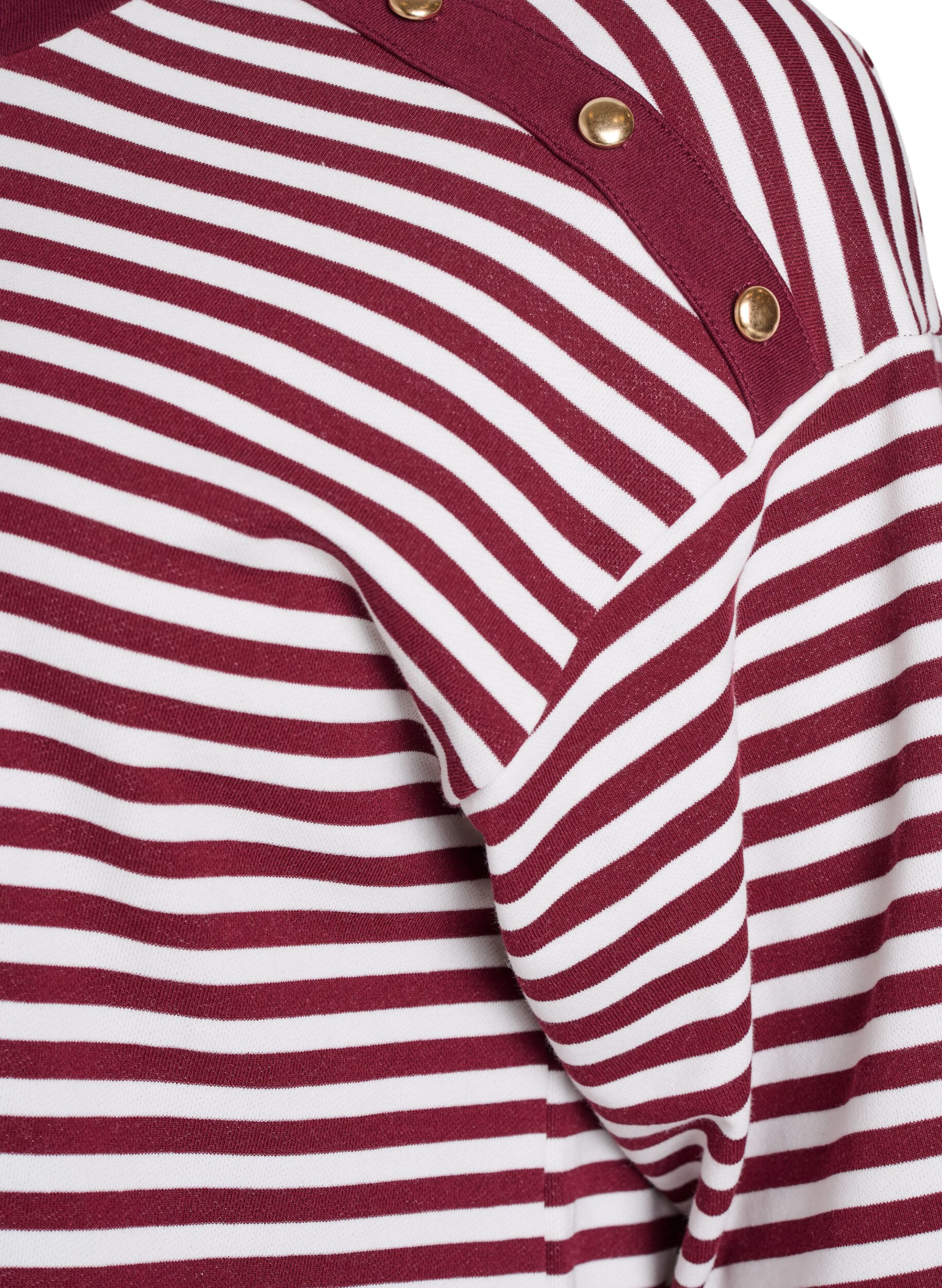 ZizziGestreepte blouse met 3/4 mouwen en knoopdetail, Rood, Packshot image number 3