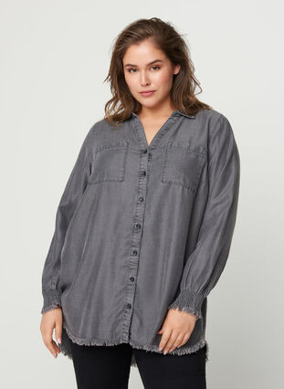 Lyocell blouse met lange mouwen, Grey Denim, Model image number 0