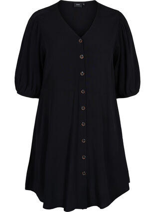 Robe avec boutons et manches 3/4, Black, Packshot image number 0