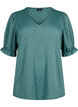 Blouse met V-hals en gaatjespatroon, Sea Pine, Packshot image number 0