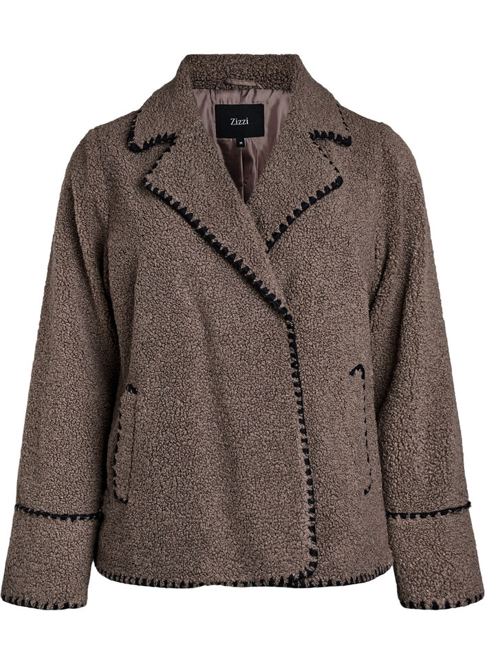 Veste teddy avec d&eacute;tails contrastants, Marron, Packshot image number 0