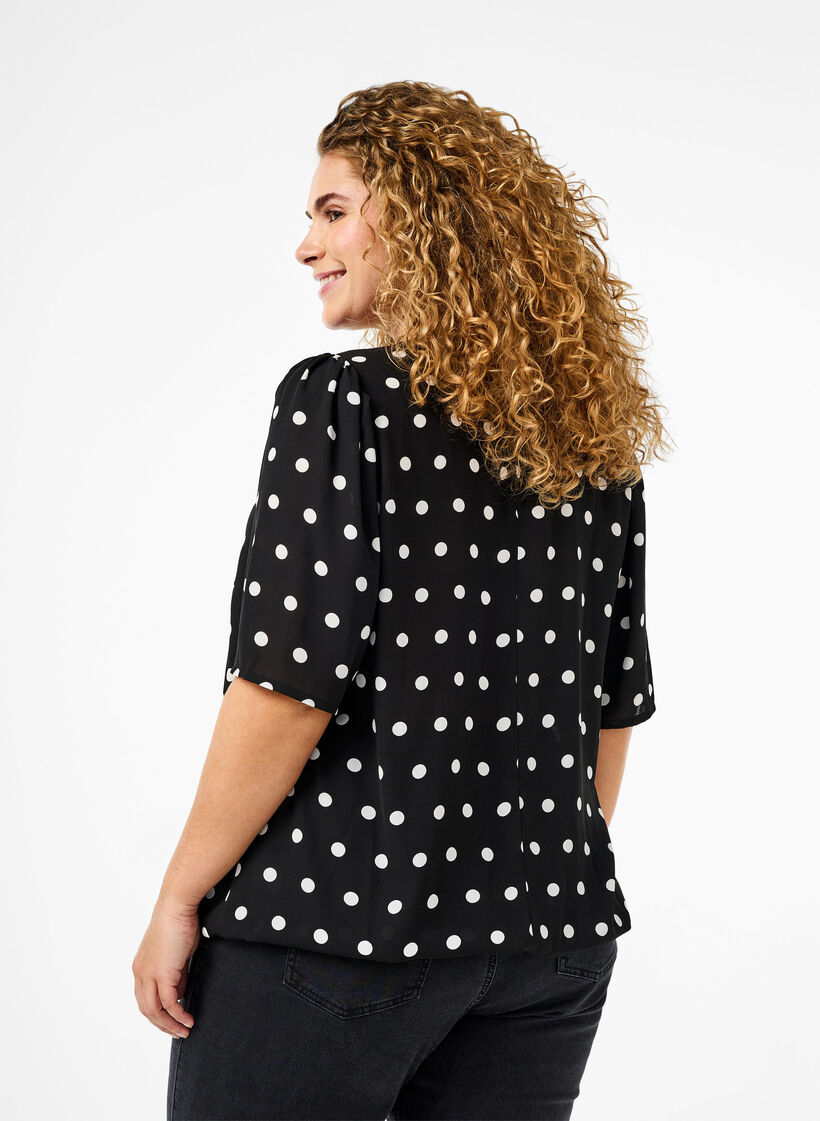 Gestippelde blouse met korte mouwen, Black W. White Dot, Model image number 1