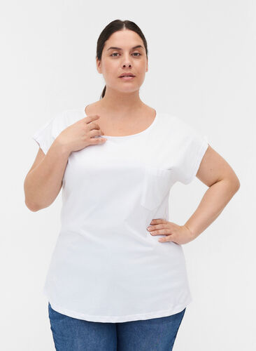 T-shirt van biologisch katoen met borstzakje, Bright White, Model image number 0