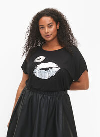 T-shirt à manches courtes en viscose avec imprimé , Black W. Lips, Model