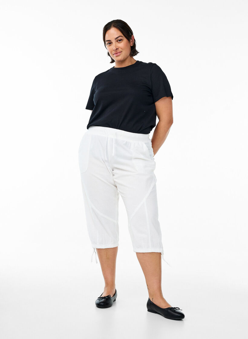 Pantacourt en coton, Blanc, Model image number 0