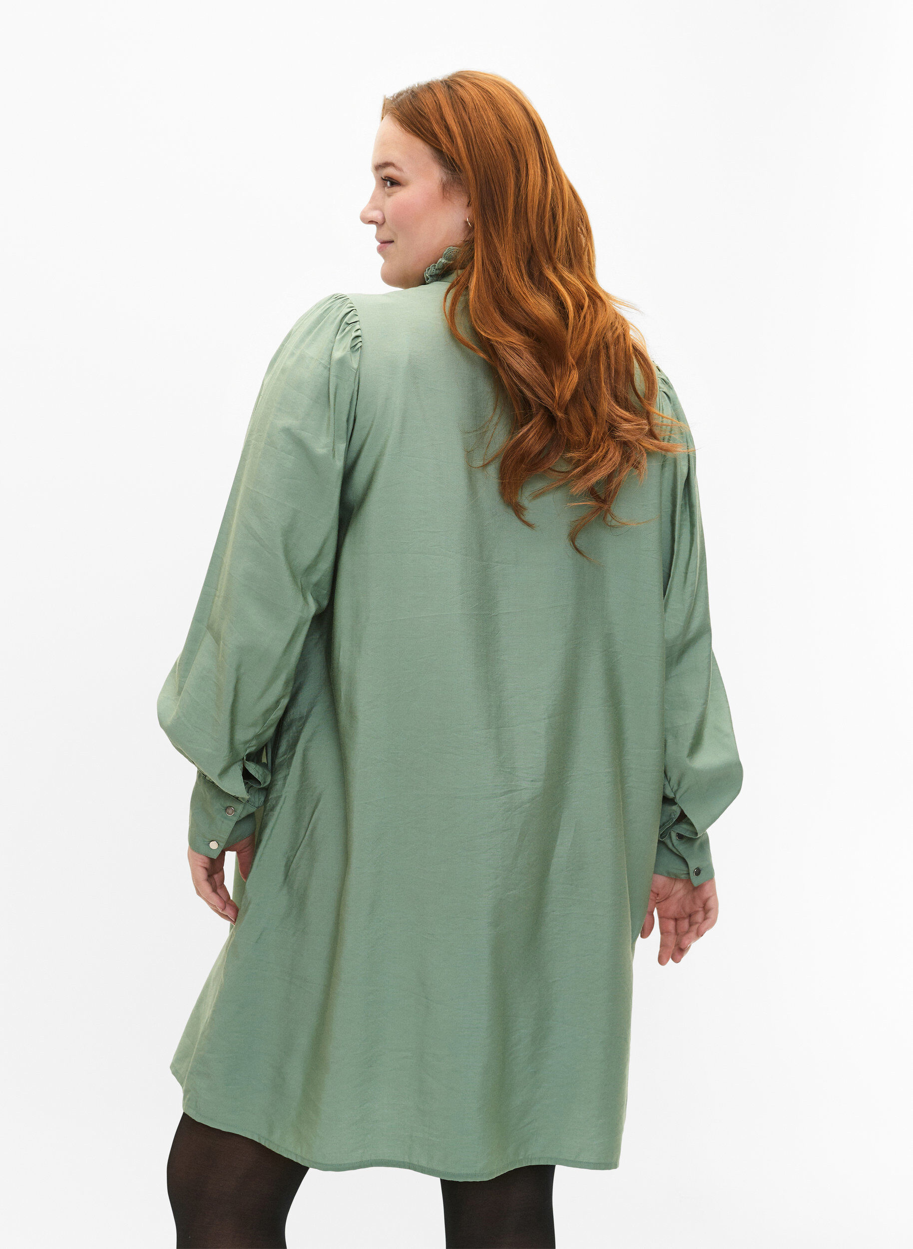 ZizziViscose Shirt Jurk met ruffles, Groen, Model image number 2