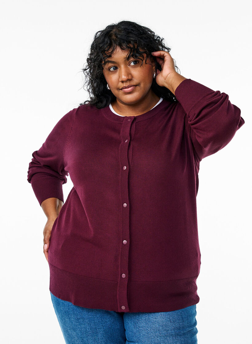 Gebreid vest met ronde hals en knopen, Rood, Model image number 0