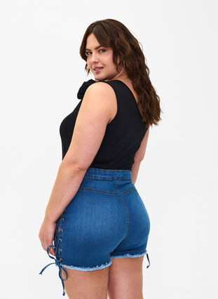 Shorts en jean avec détails à lacets, Blue Denim, Model image number 1