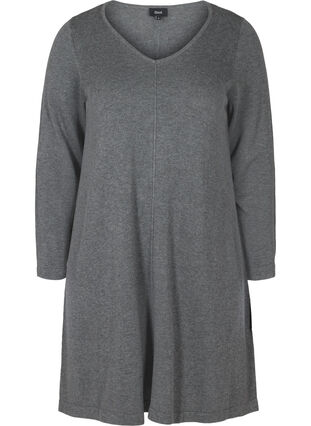 Robe en maille de couleur unie à manches longues, Dark Grey Melange, Packshot image number 0