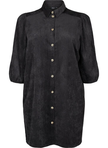 Robe en velours côtelé avec manches 3/4 et boutons, Black, Packshot image number 0
