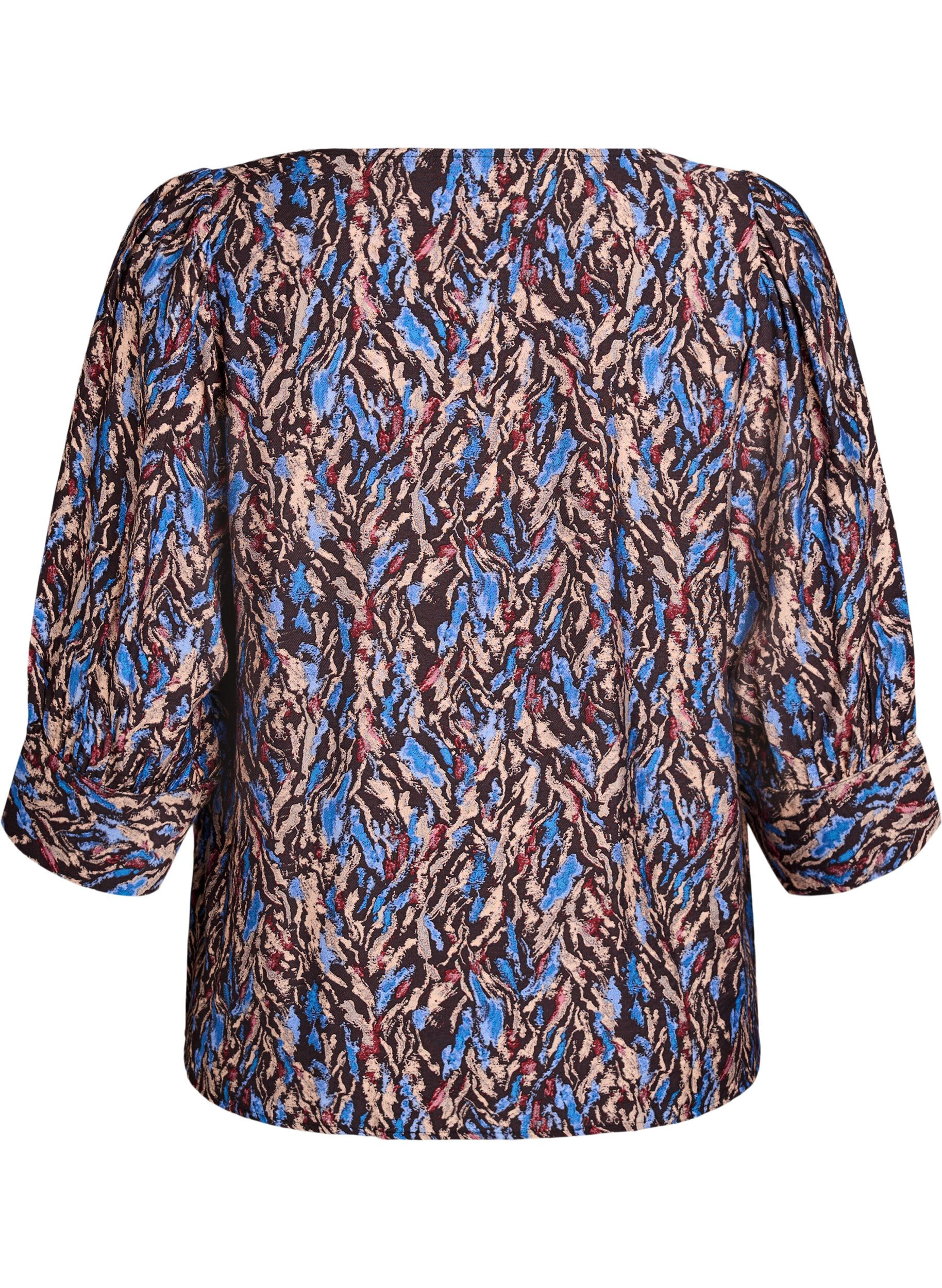 Zizzi Blouse avec col en V et manches 3/4, Bleu, Packshot image number 1