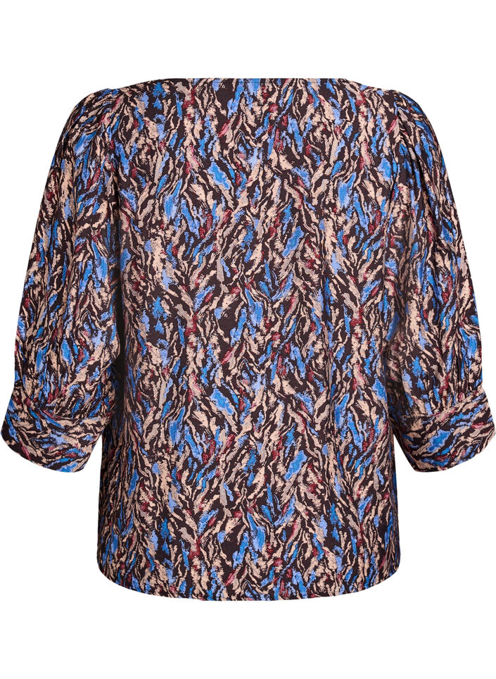 Blouse avec col en V et manches 3/4, Bleu, Packshot image number 1