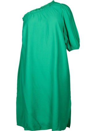 One-shoulder jurk van viscose, Deep Mint, Packshot image number 0