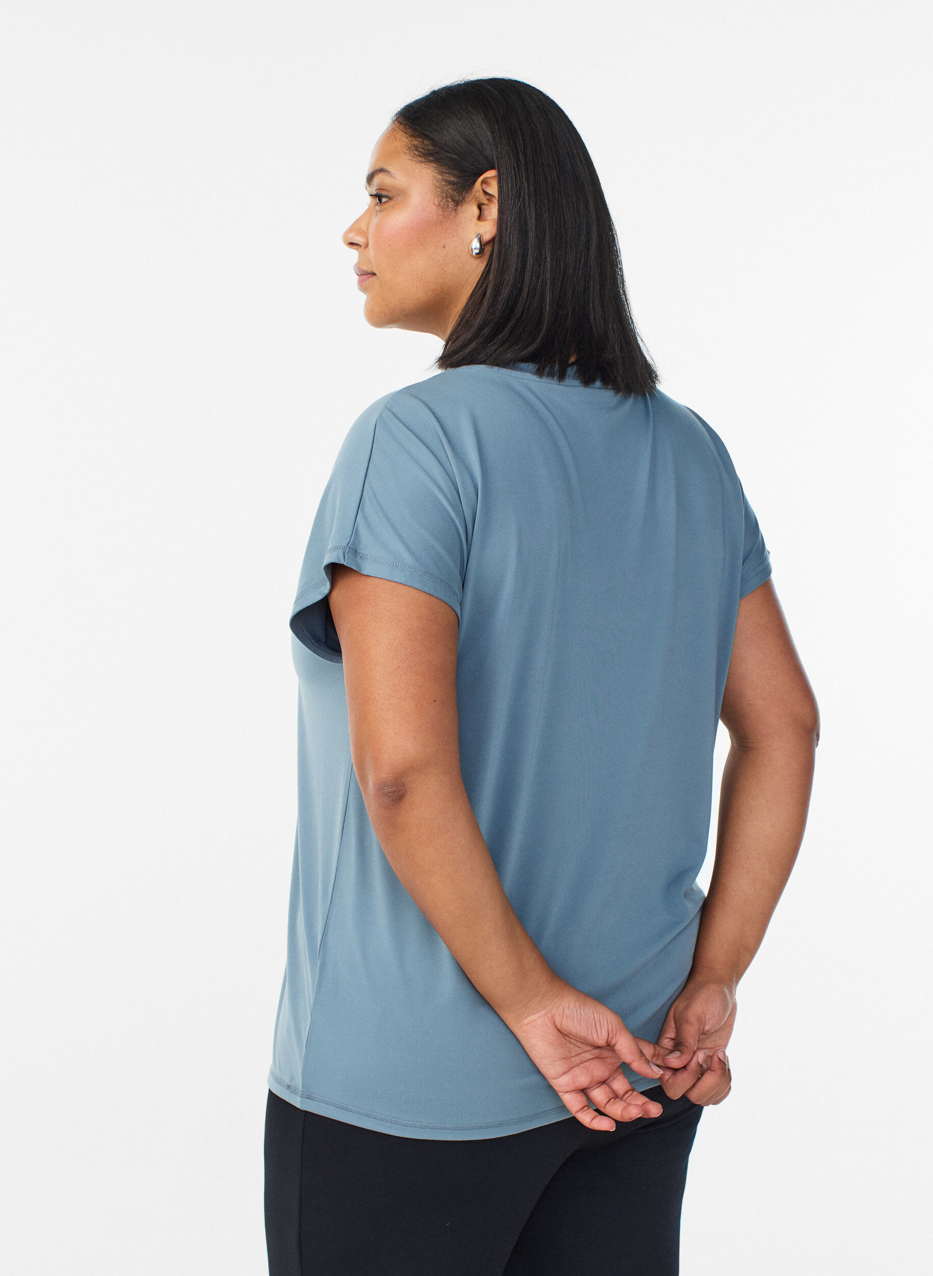 ZizziLosvallend trainings-T-shirt met V-hals, Grijs, Model image number 2