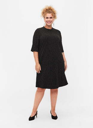 Gedessineerde jurk met glitter en korte mouwen, Black/Black Lurex, Model image number 2