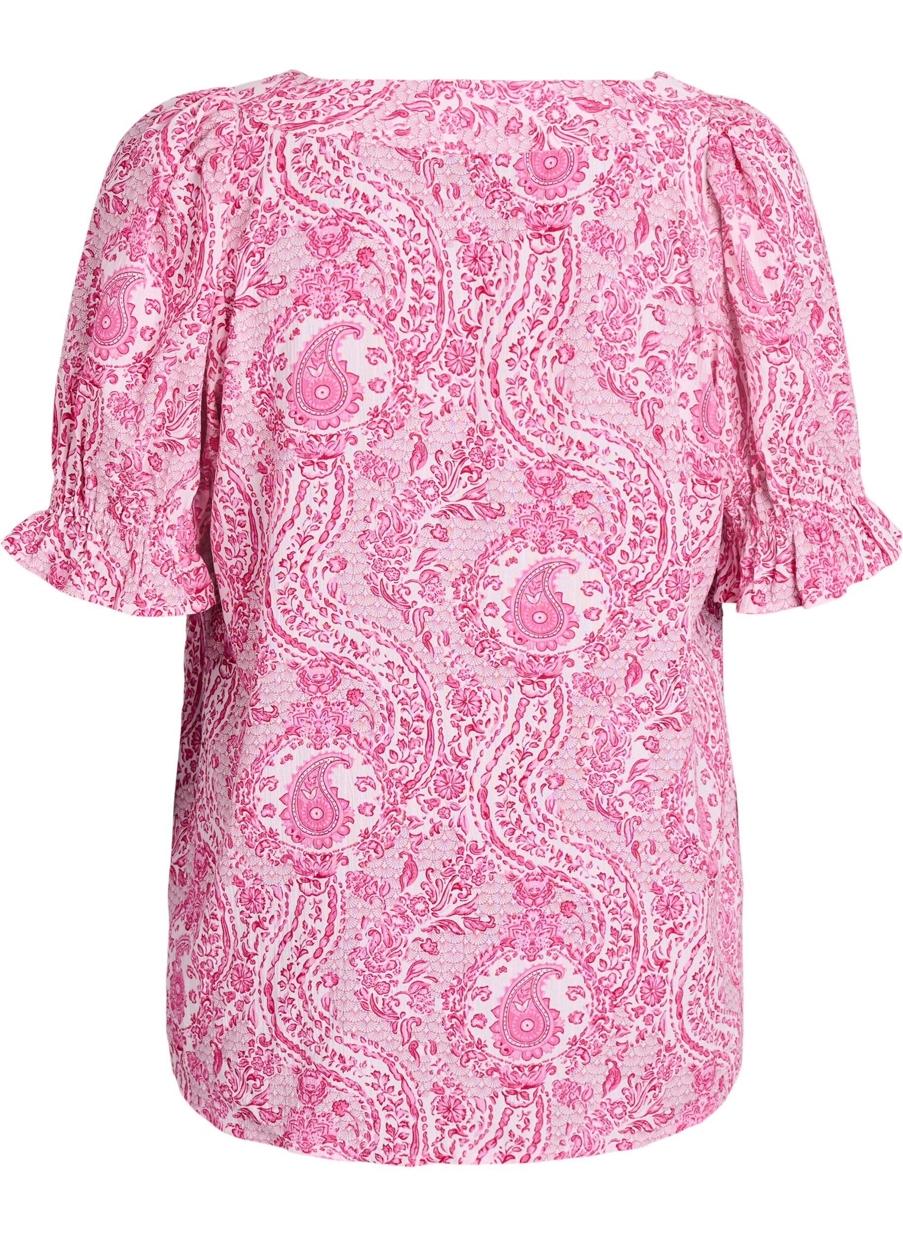 Zizzi Chemisier en viscose avec imprim&eacute; paisley et encolure carr&eacute;e, Rose, Packshot image number 1