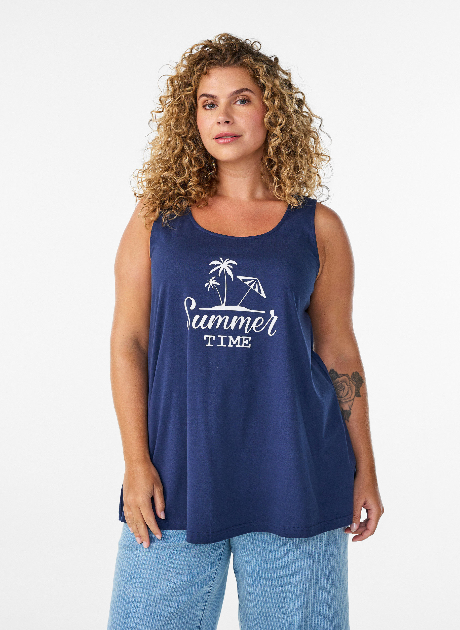 ZizziKatoenen top met a-vorm, Blauw, Model image number 0