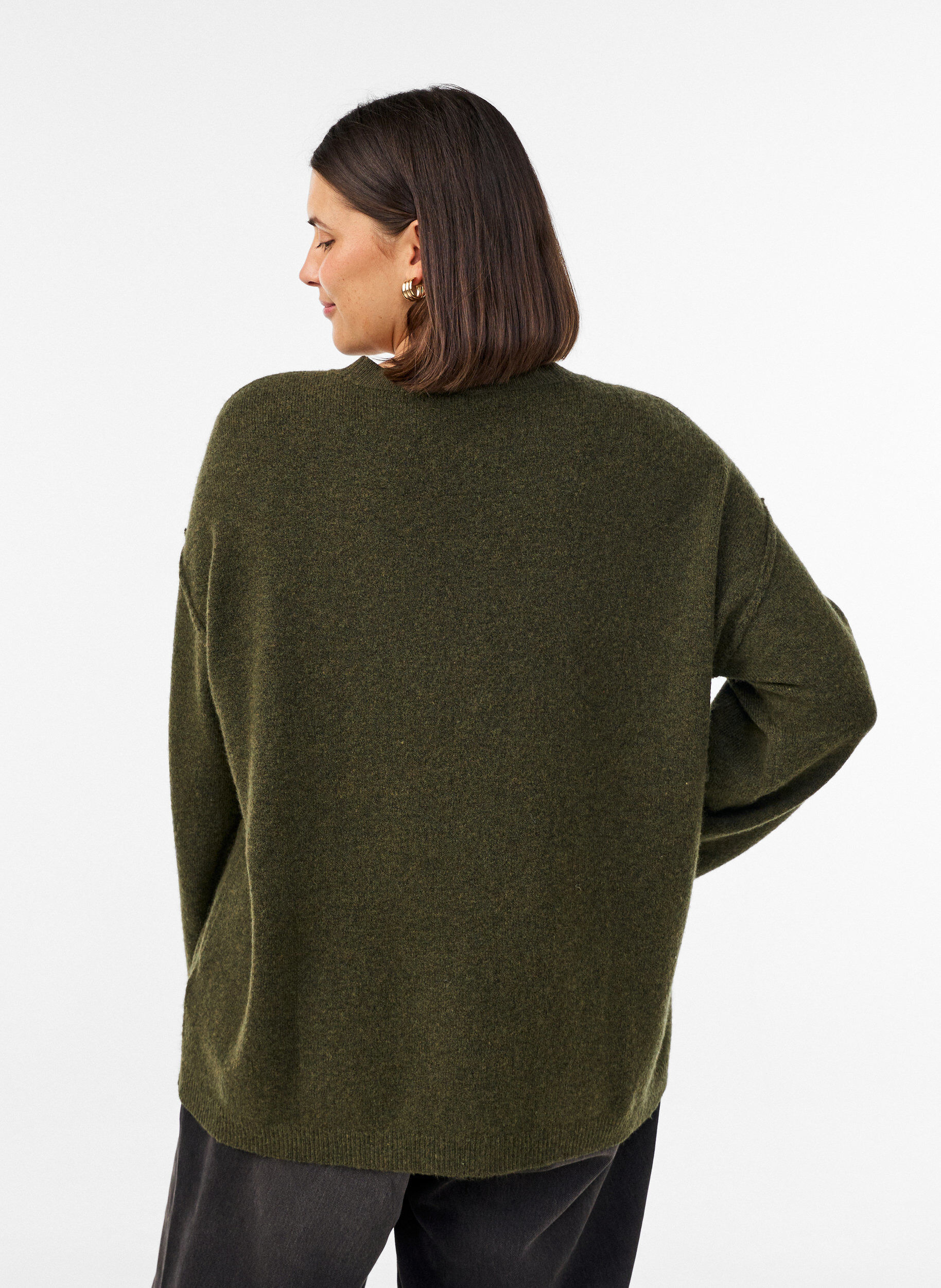 ZizziPull ample en maille avec coutures apparentes, Vert fonc&eacute;, Model image number 2