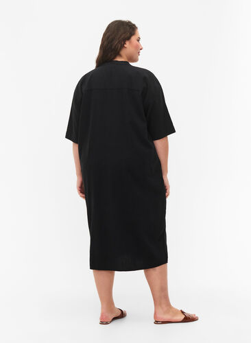 FLASH - Robe midi à manches courtes en coton, Black, Model image number 1
