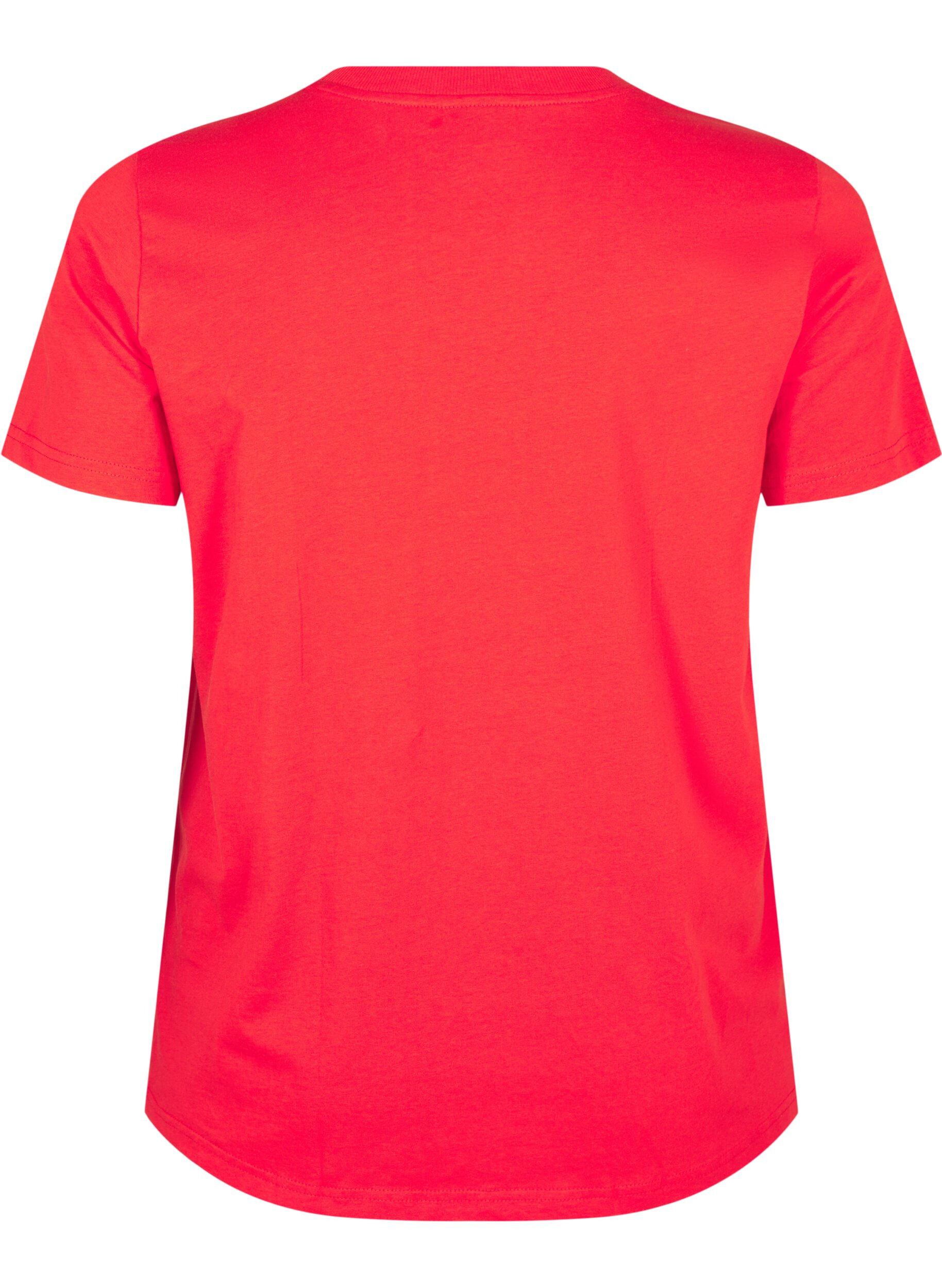 Zizzi T-shirt basique en coton &agrave; col rond, Rouge, Packshot image number 1